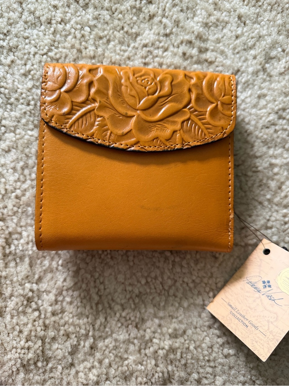 Patricia Nash Embossed Floral Flap Leather Wallet - Orange